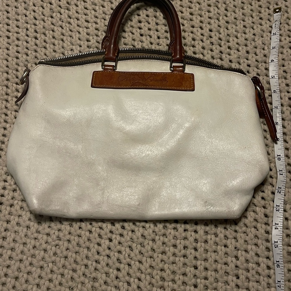 Dooney & Bourke White and Brown Satchel with Leather Detail